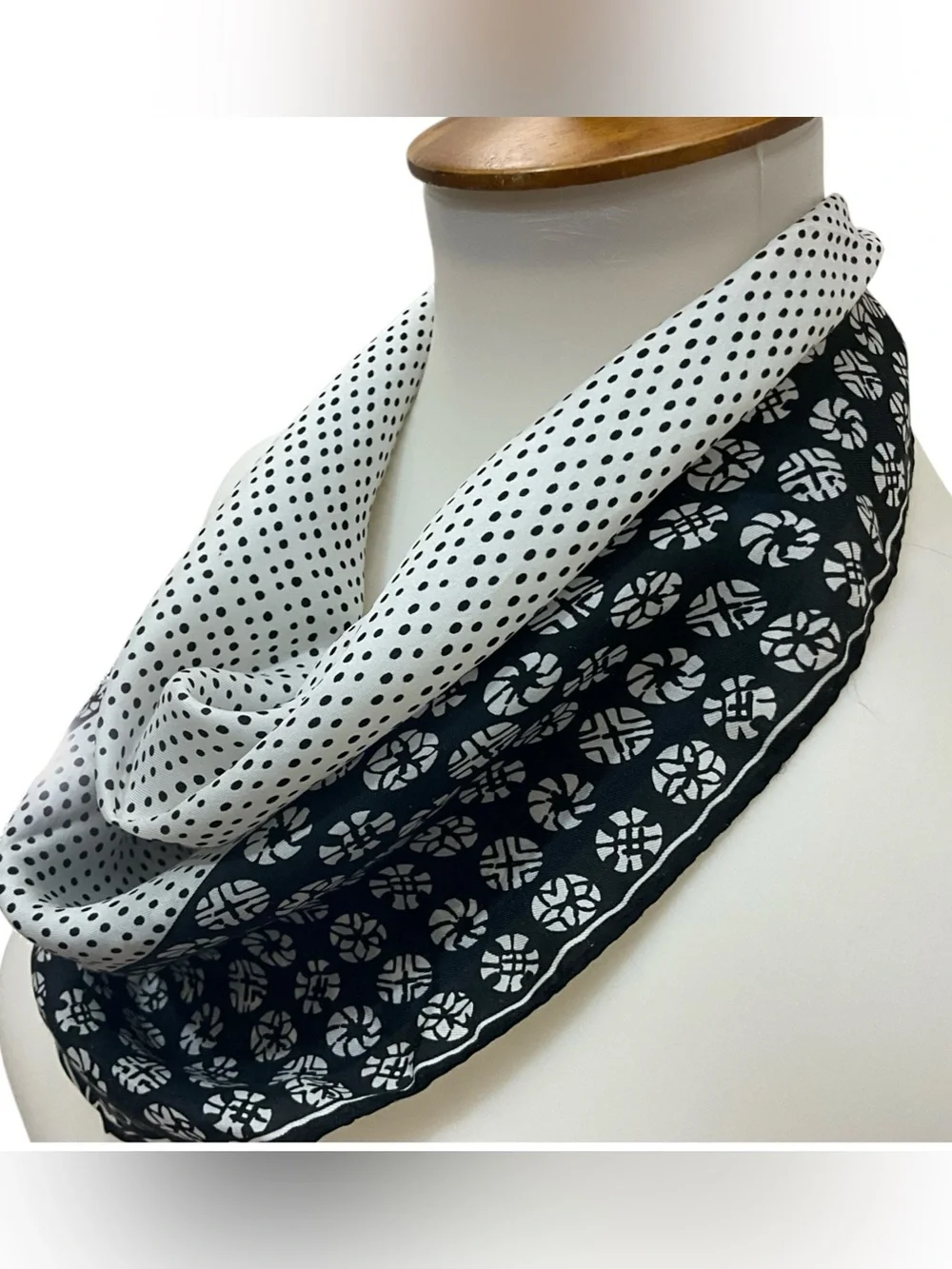 Vintage Vera Neumann Scarf Black White Rayon Silk Geometric Japan 21” Square